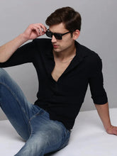 Men Navy Solid Casual Shirt-LARALILEN-3130-Navyblue